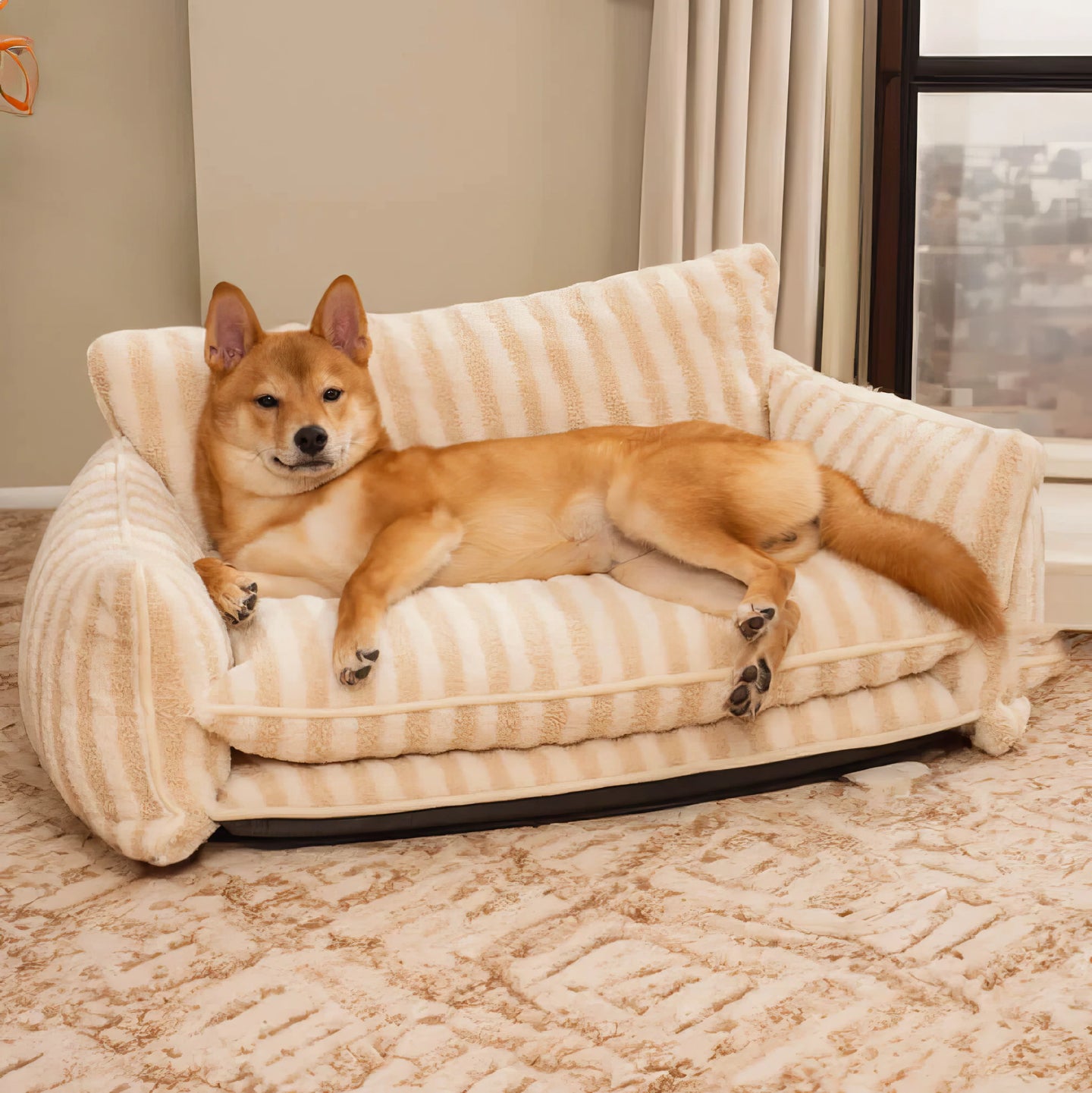 Trendy Striped Calming Pet Sofa
